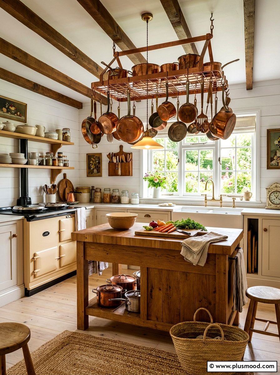 Hanging pot rack - 25 summer cottage kitchen ideas