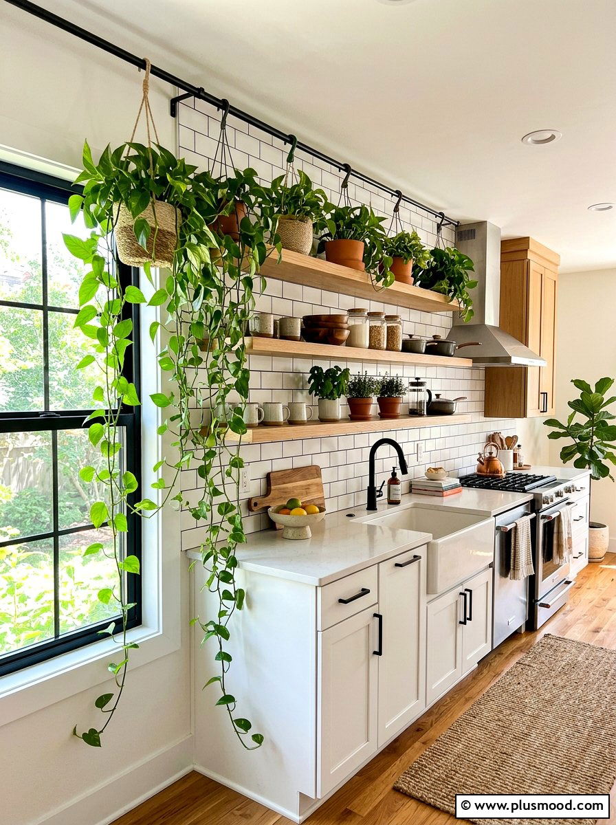 Hanging pothos plants - 25 summer greenery kitchen decor ideas
