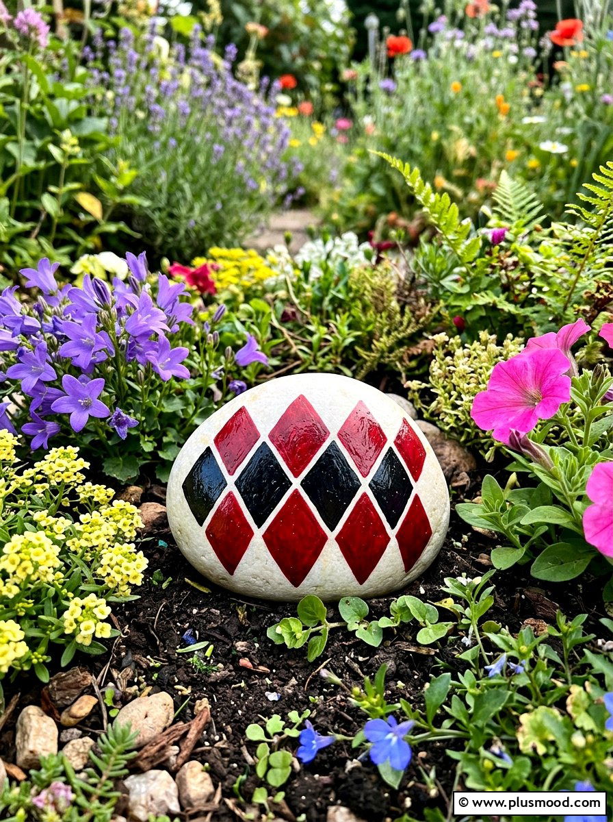 Harley Quinn Pattern - 25 painted rock ideas with superhero theme