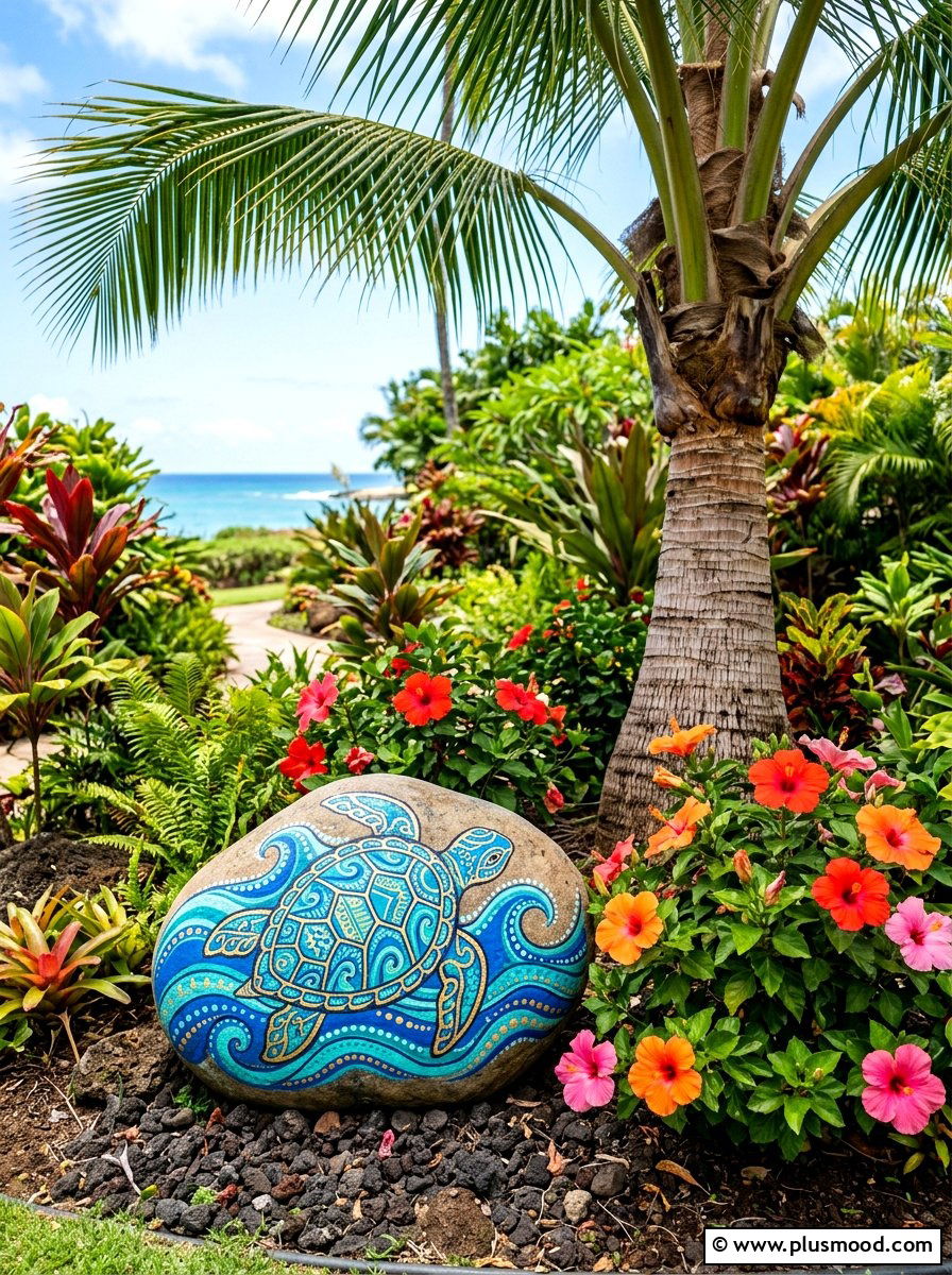 Hawaiian Honu Rock Painting - 25 painted rock ideas with turtle art