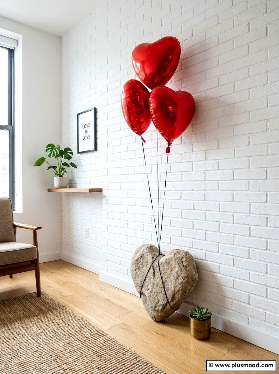 Heart Balloon Painted Rock - 25 painted rock ideas for valentines day