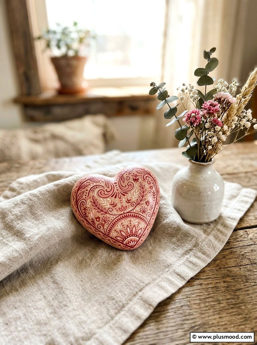 Heart Shape Stone Art - 25 painted rock ideas with zentangle art