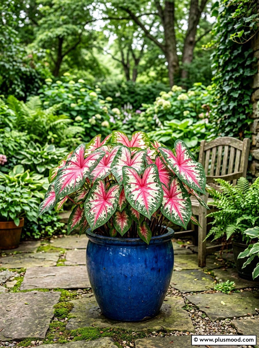 Heart Shaped Caladium Container - 25 summer container garden ideas