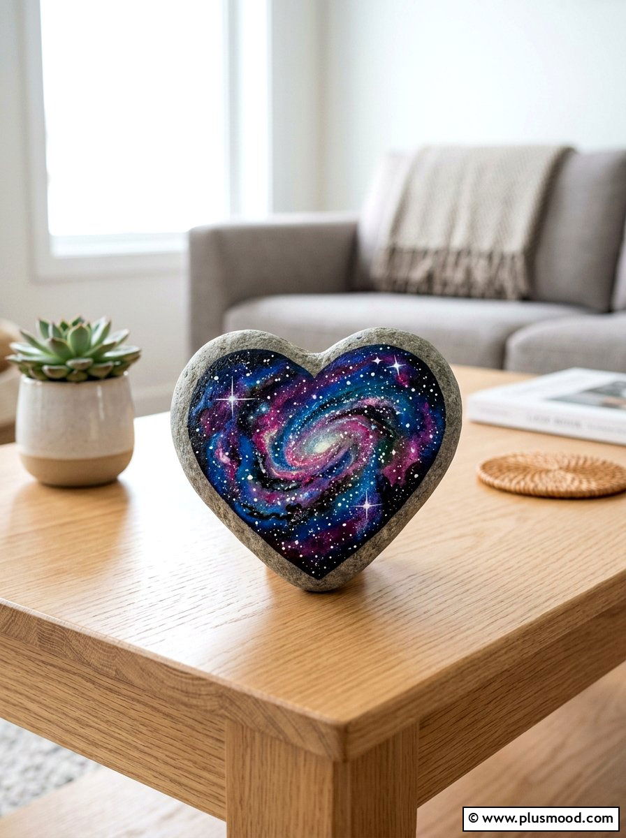 Heart galaxy painted rock - 25 painted rock ideas with galaxy design