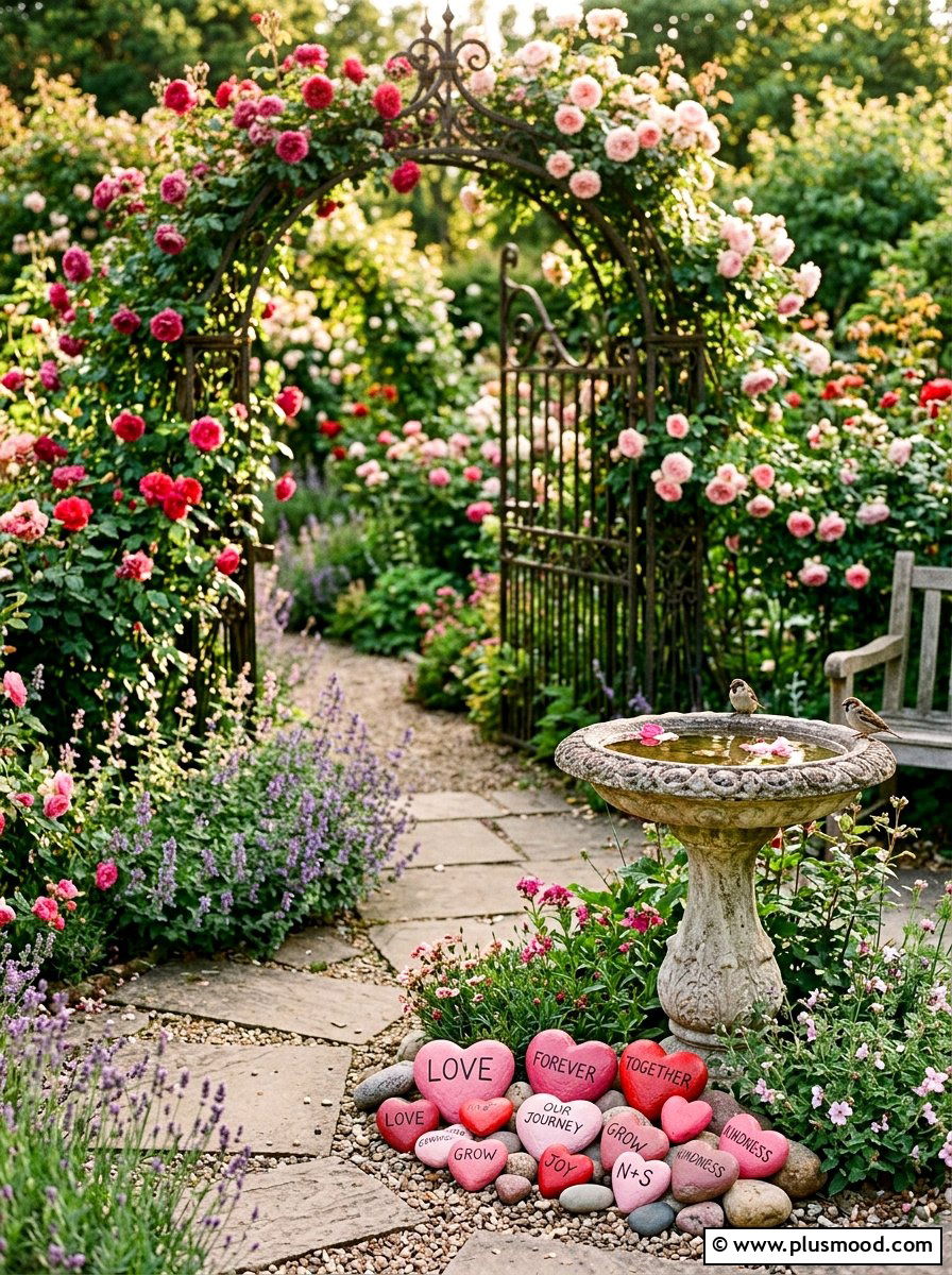 Heart garden stones - 25 painted rock ideas for spring garden