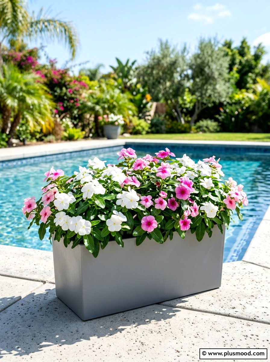 Heat Tolerant Vinca Planter - 25 summer low maintenance planter ideas