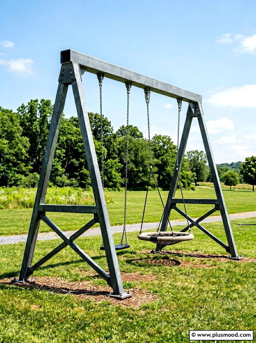 Heavy duty metal swing frame - 25 small backyard ideas with swing set