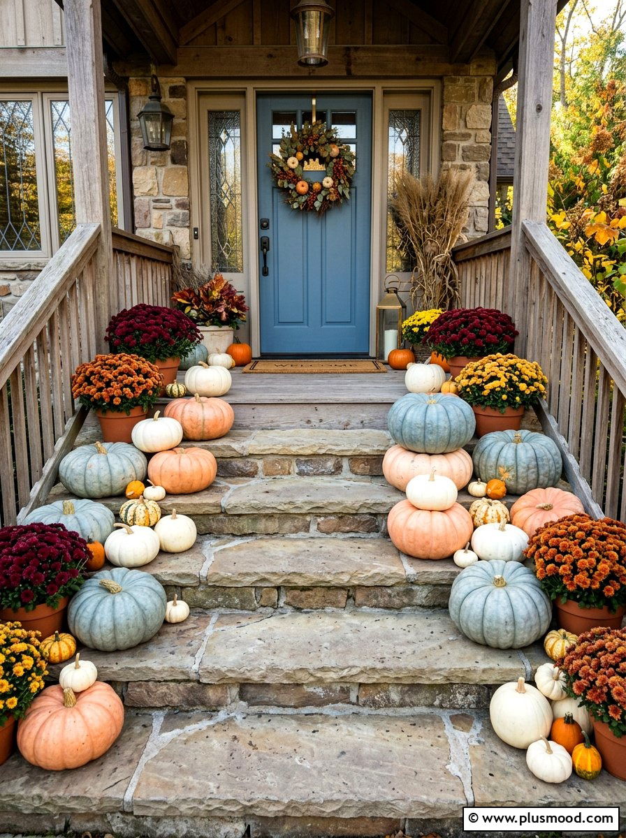 Heirloom Pumpkin Porch Steps - 25 summer to fall porch decor ideas