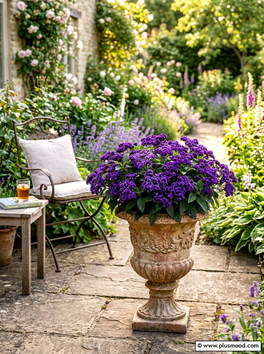 Heliotrope fragrant pot - 25 summer planter ideas for full sun