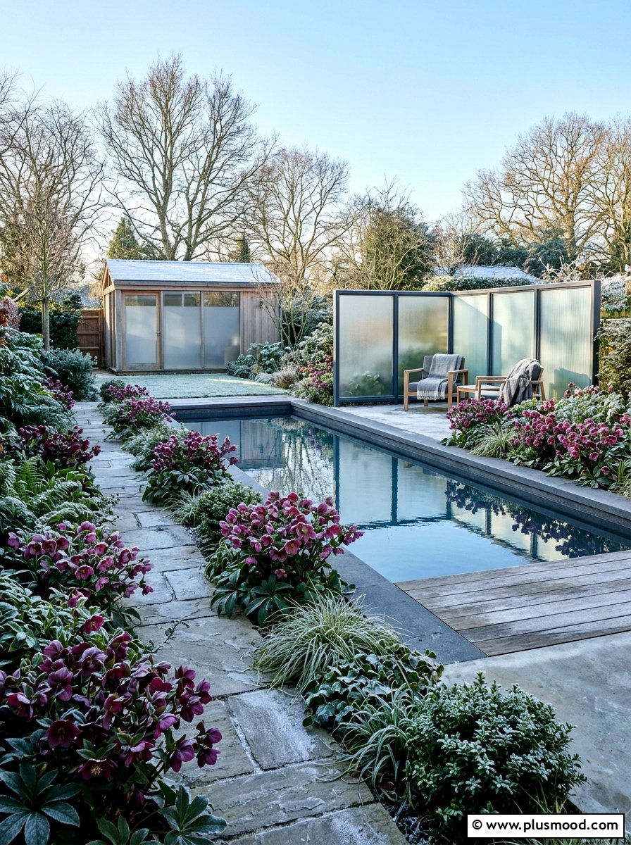 Hellebore Winter Pool Garden - 25 pool landscaping ideas for shade gardens