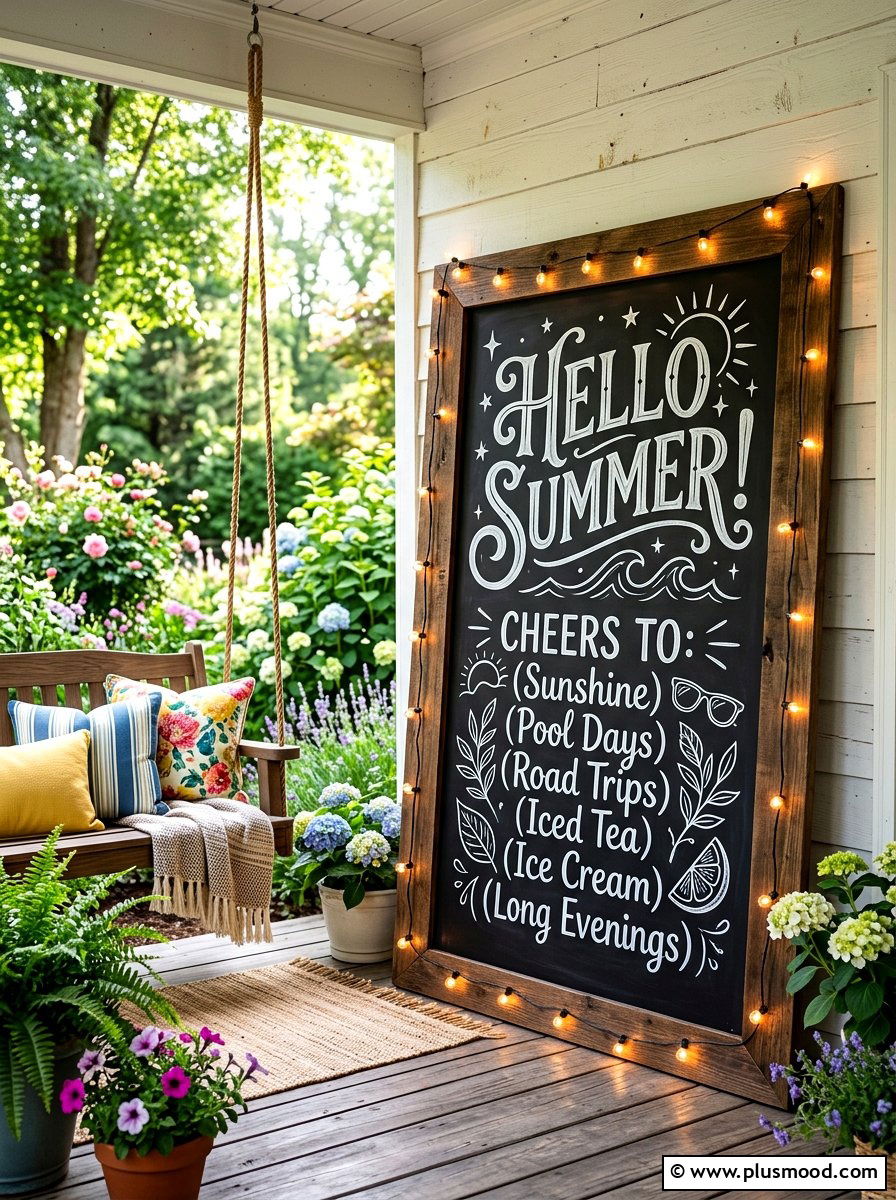 Hello Summer Chalkboard - 25 summer front porch sign ideas