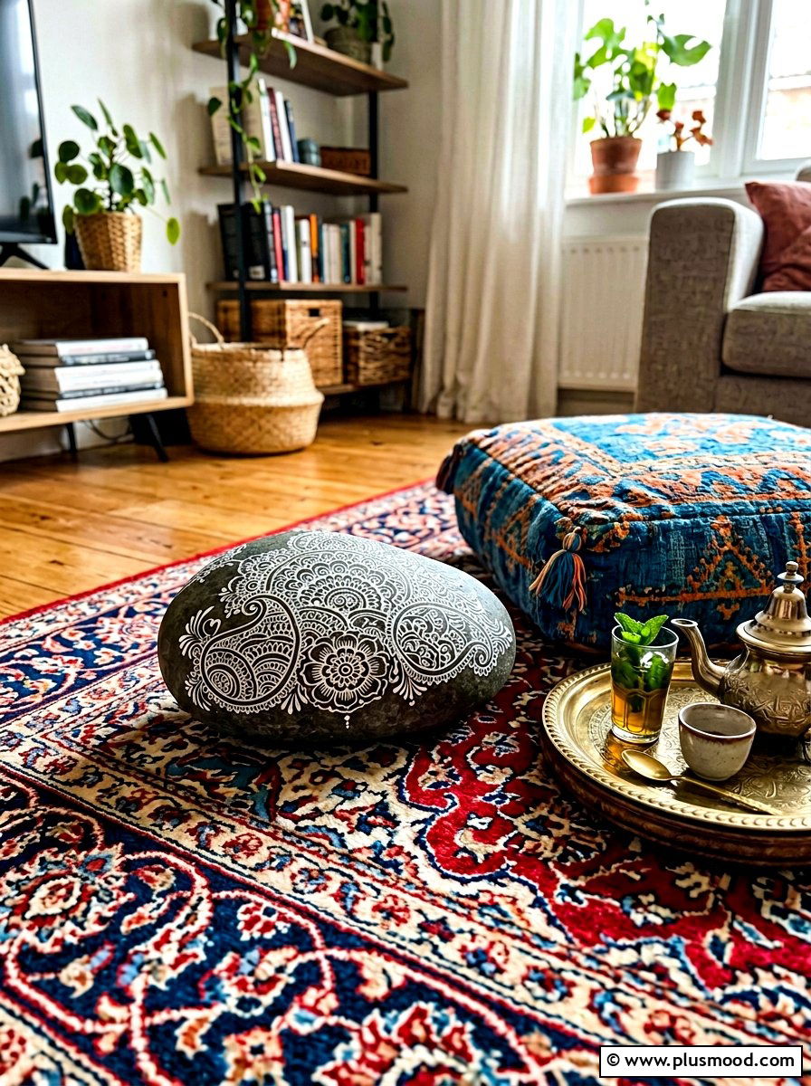 Henna Style Stone - 25 painted rock ideas with boho style