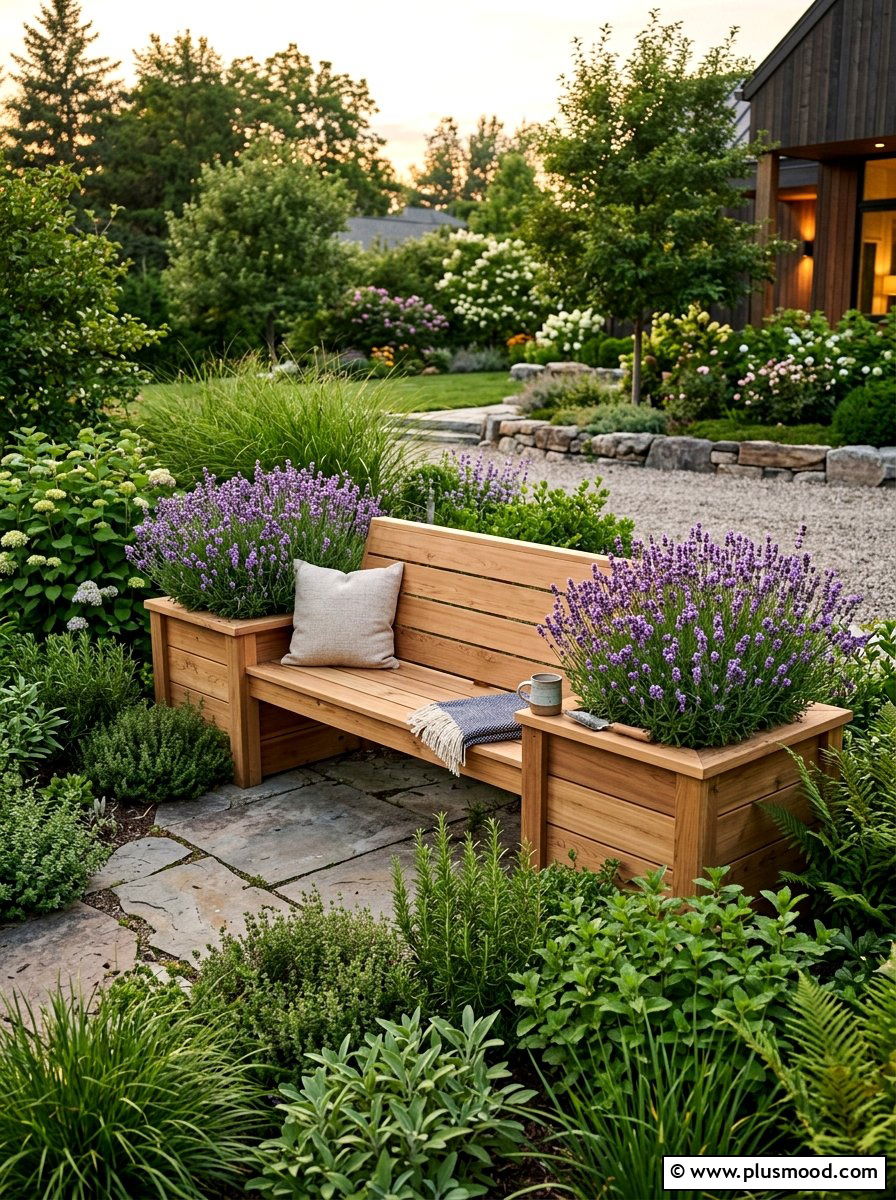 Herb Garden Bench - 25 small backyard ideas with herb garden