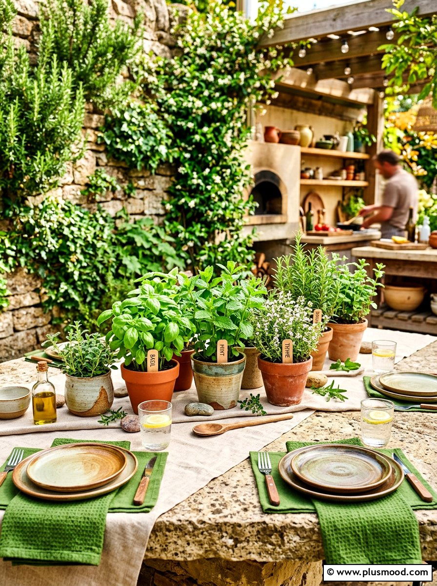 Herb Garden Centerpiece - 25 summer tablescape ideas for outdoor dining
