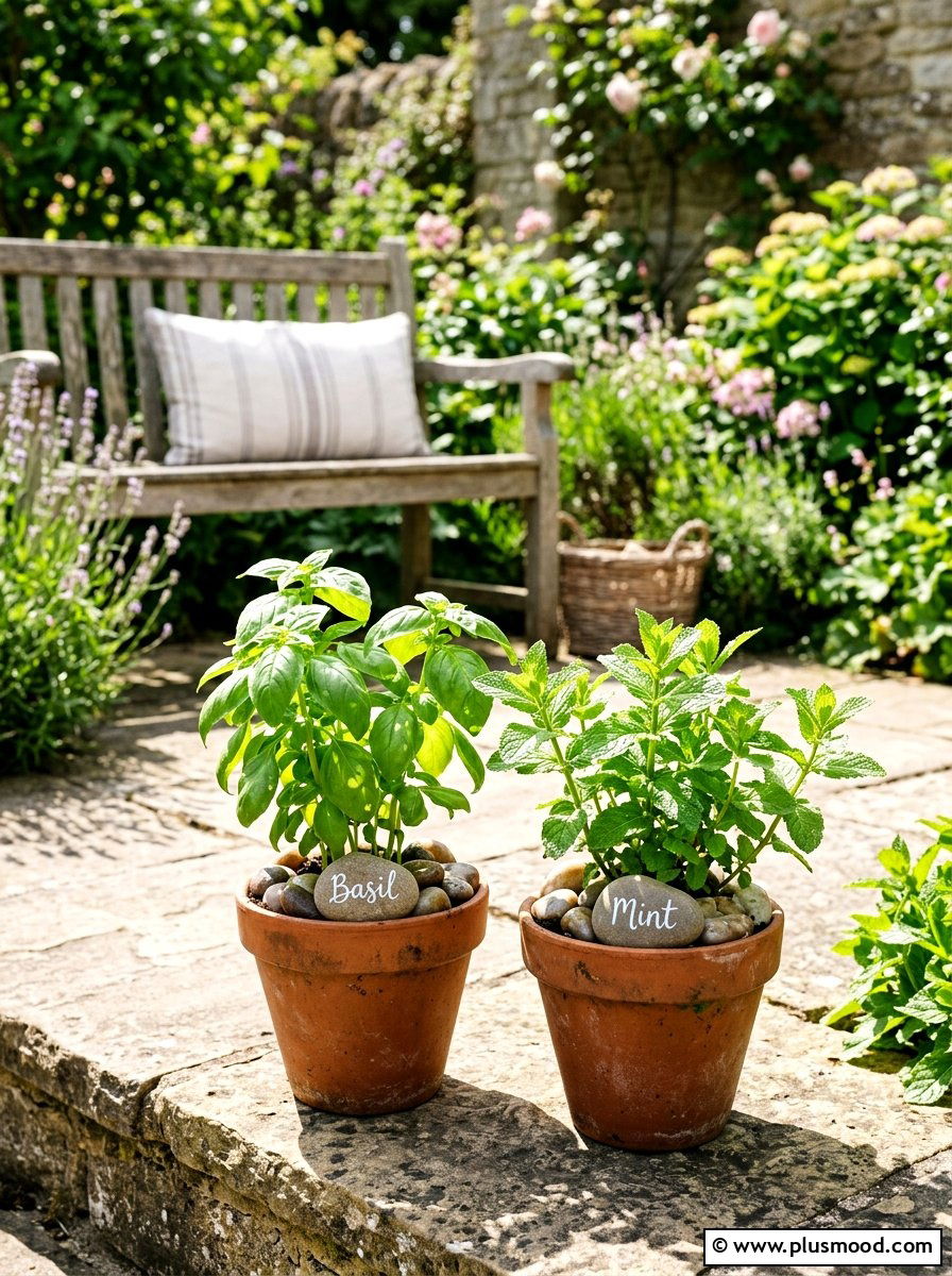 Herb Garden Label - 25 painted rock ideas for outdoor signage
