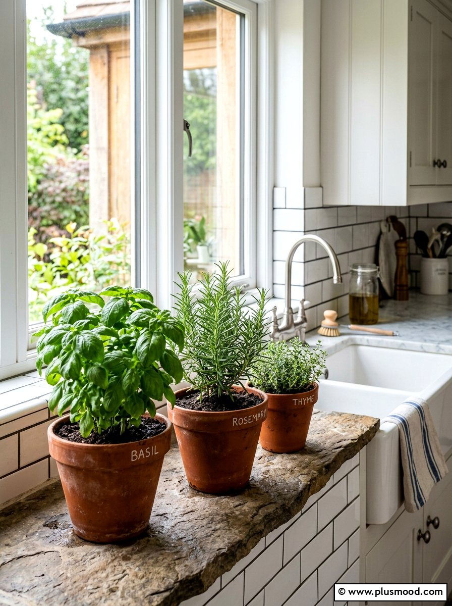 Herb Garden Windowsill - 25 summer farmhouse decor ideas