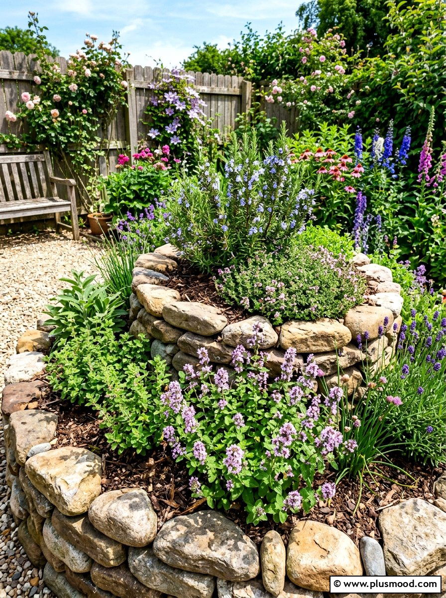 Herb Spiral Pollinator Hub - 25 small backyard ideas with butterfly garden