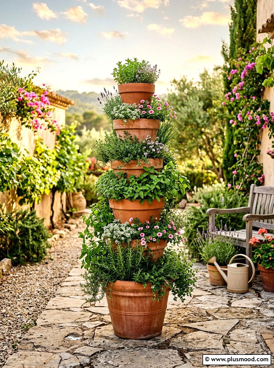 Herb Tower - 25 small backyard ideas with herb garden
