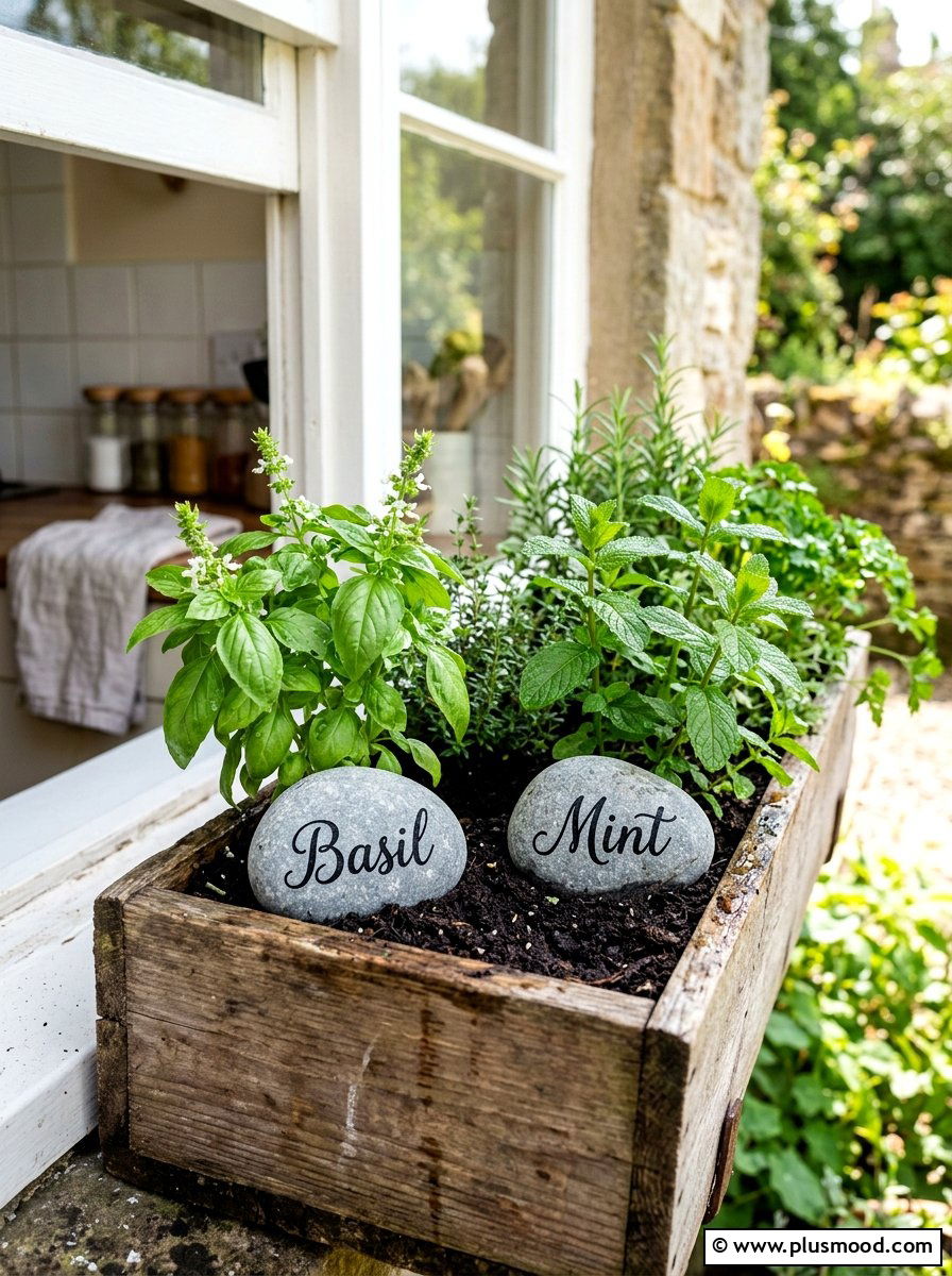 Herb garden markers - 25 painted rock ideas for potted plant display