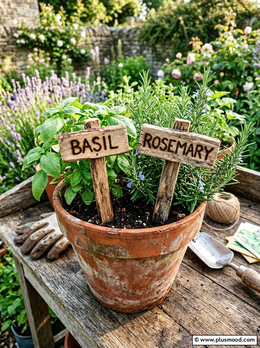 Herb garden plant markers - 25 outdoor garden decor ideas with wood signs