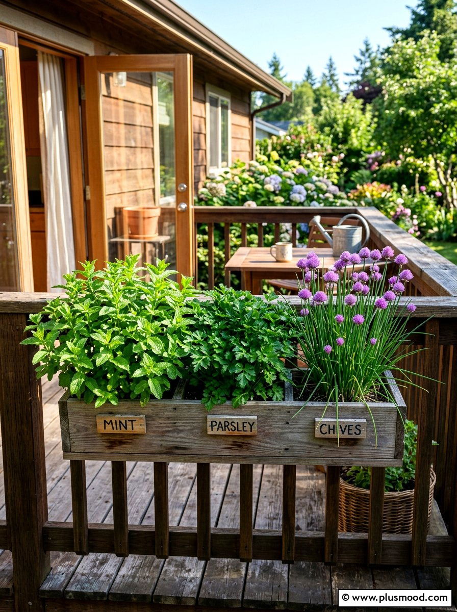 Herb garden railing planter - 25 summer railing planter ideas