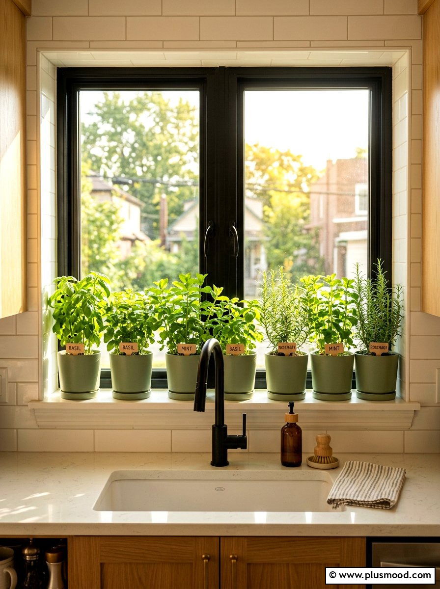 Herb garden windowsill - 25 summer kitchen decor ideas for apartments