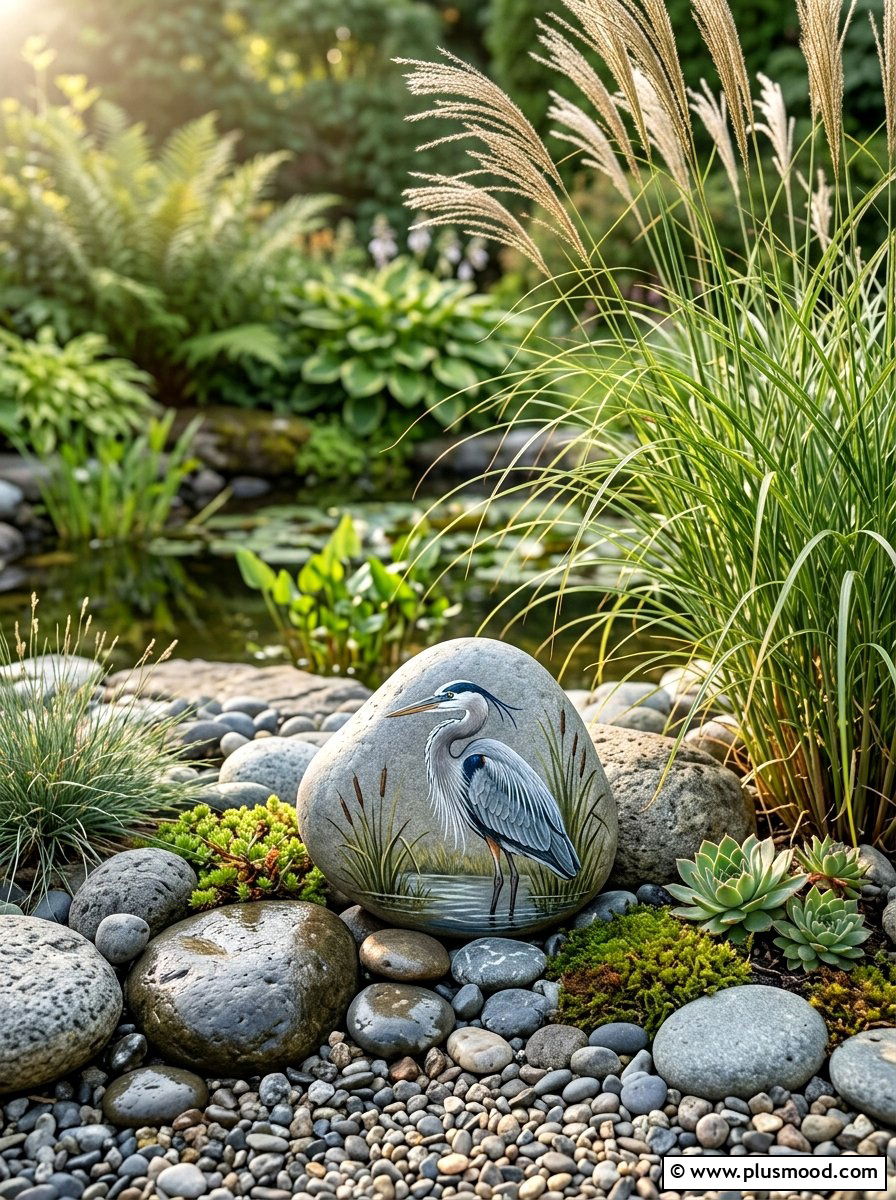 Heron Painted Rock - 25 painted rock ideas with birds