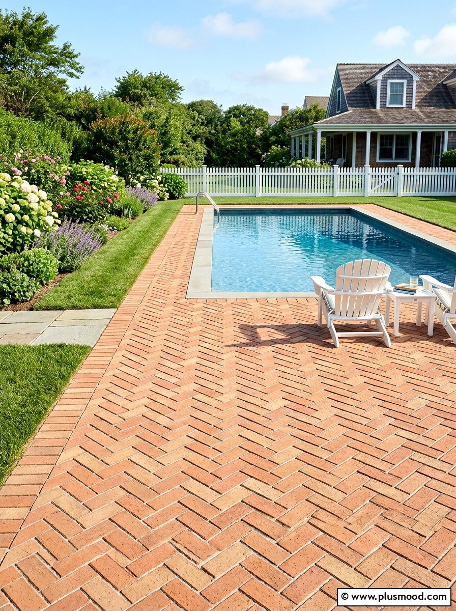 Herringbone paver pattern - 25 pool landscaping ideas with pavers