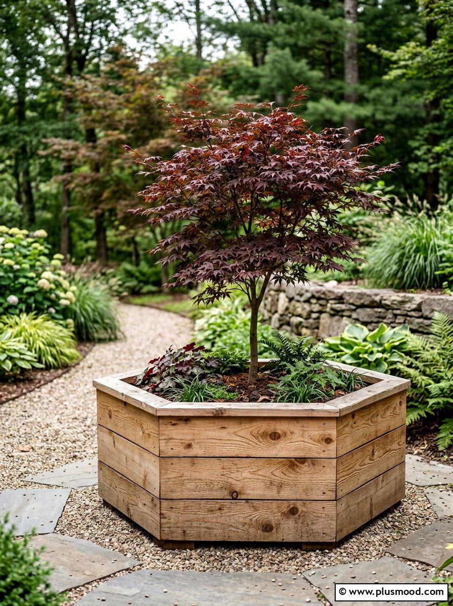Hexagon Cedar Planter - 25 small backyard ideas with raised beds