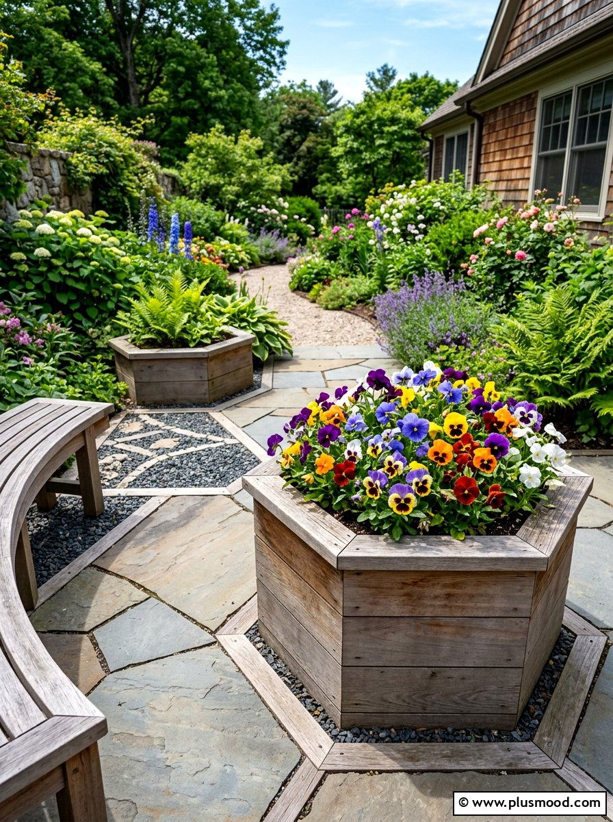 Hexagon Wood Planter - 25 small backyard ideas with wooden planter