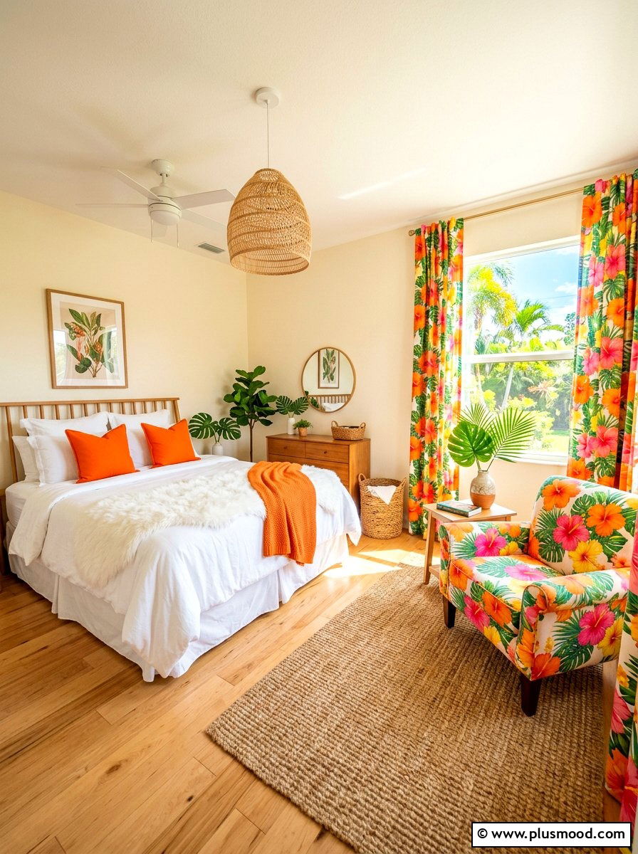 Hibiscus Floral Pattern - 25 summer tropical bedroom ideas