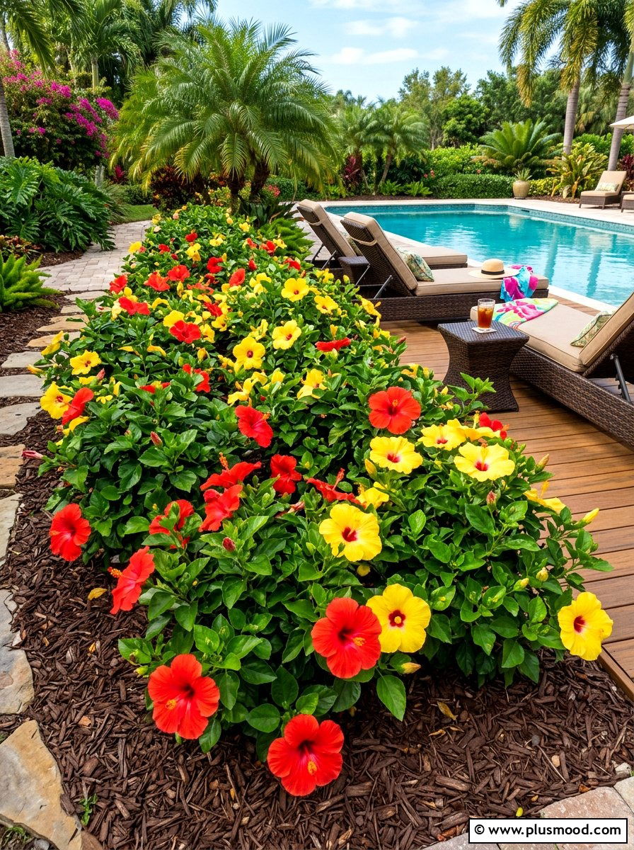 Hibiscus Flower Bed - 25 summer island style backyard ideas