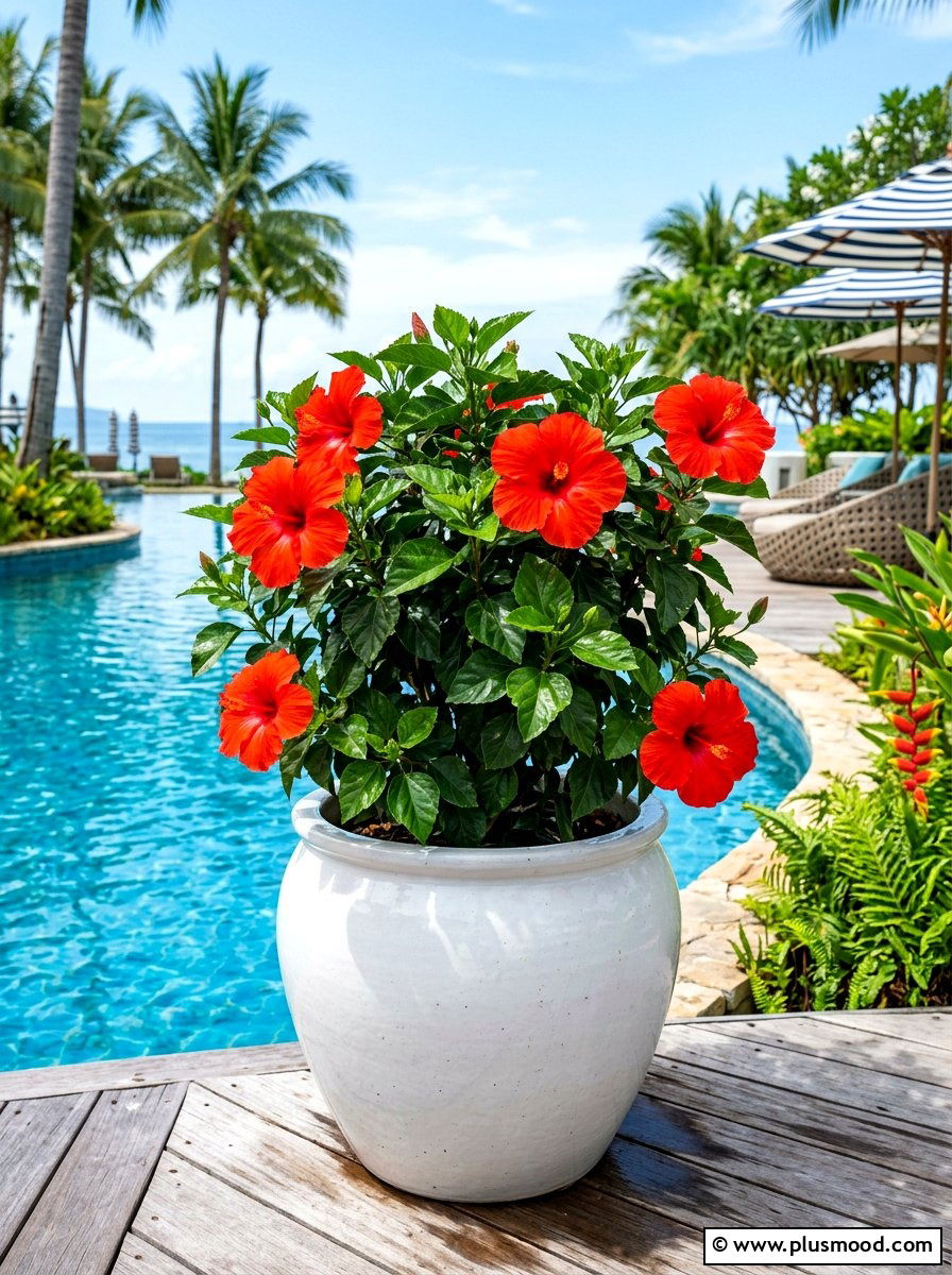 Hibiscus Flower Pot - 25 summer large planter ideas