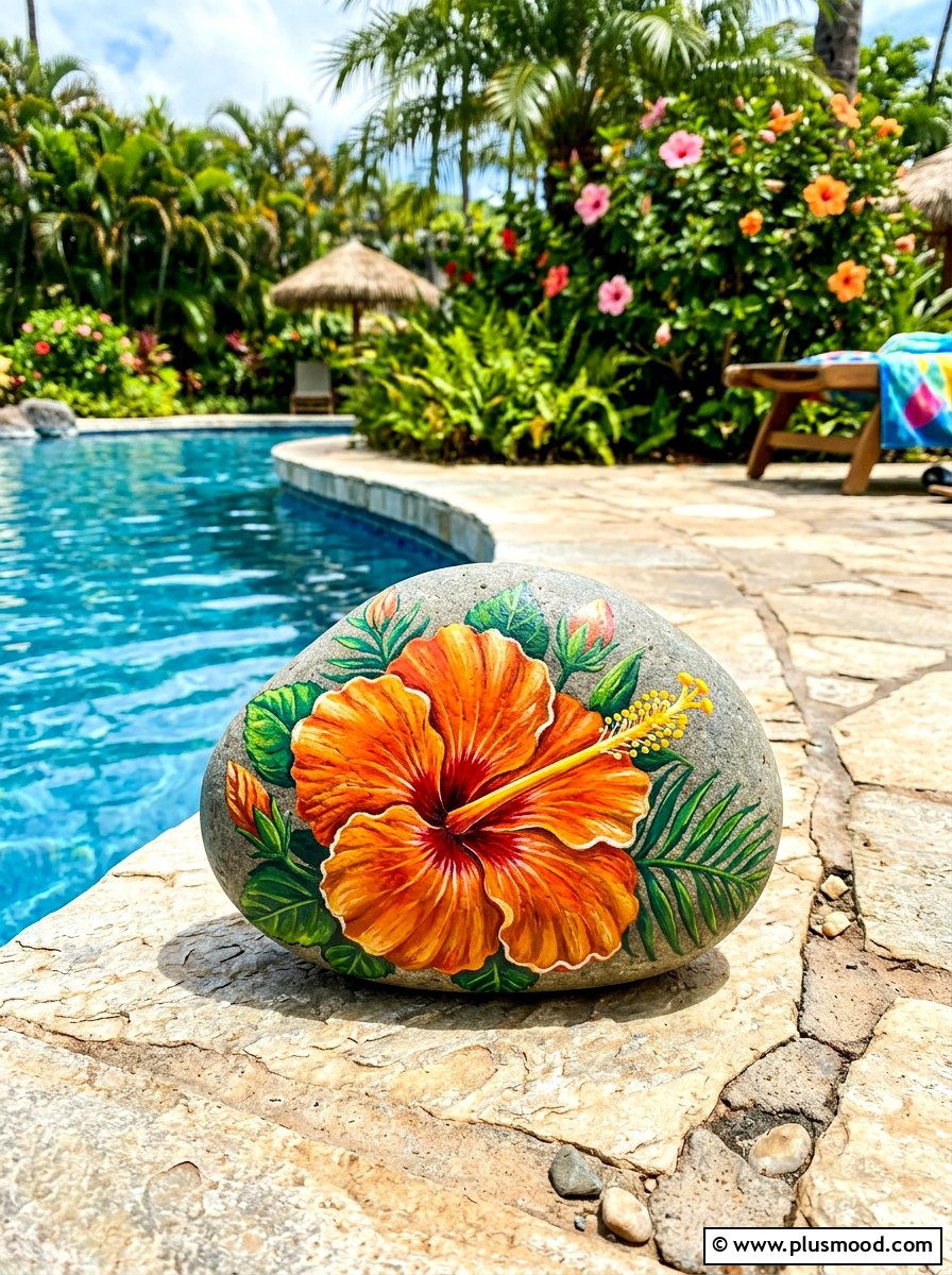 Hibiscus Painted Rock - 25 painted rock ideas with flowers