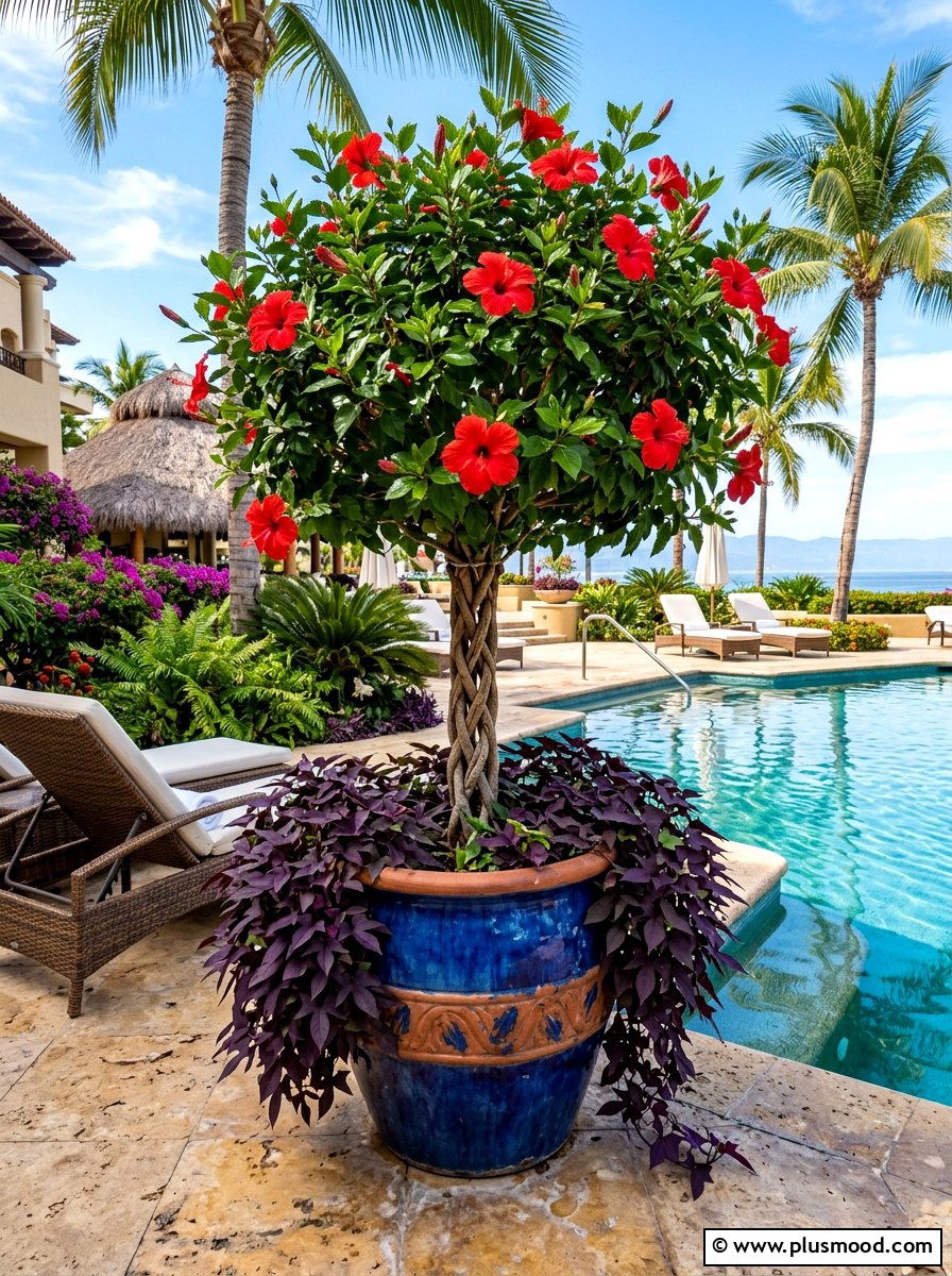 Hibiscus Summer Flower Pot - 25 summer porch urn ideas