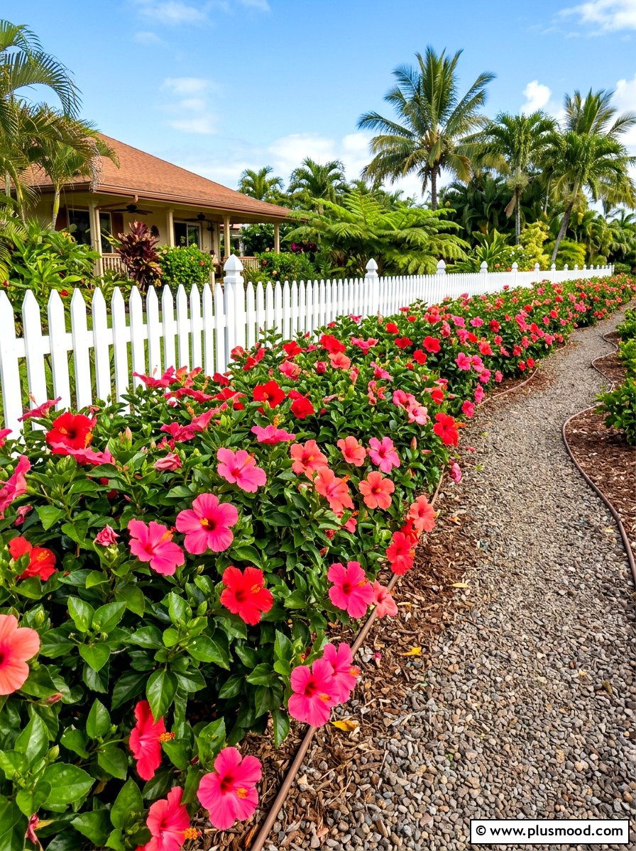 Hibiscus garden border - 25 summer tropical landscaping ideas