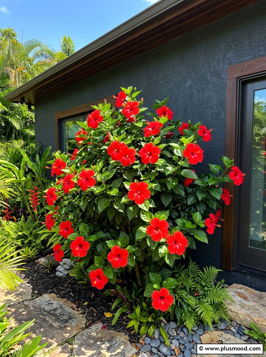 Hibiscus shrub landscaping - 25 summer foundation planting ideas for summer