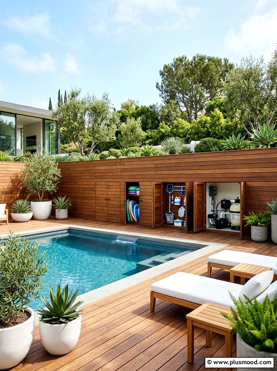 Hidden Storage Pool Wall - 25 pool landscaping ideas with retaining wall