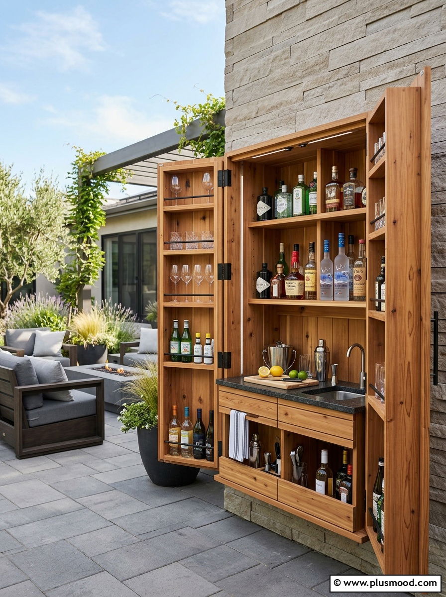 Hidden outdoor bar cabinet - 25 small backyard ideas with outdoor bar