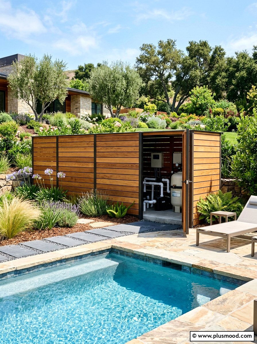 Hidden pool equipment enclosure - 25 pool landscaping ideas for small spaces