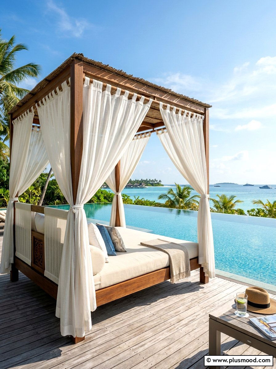 High Back Poolside Cabana - 25 pool landscaping ideas for privacy
