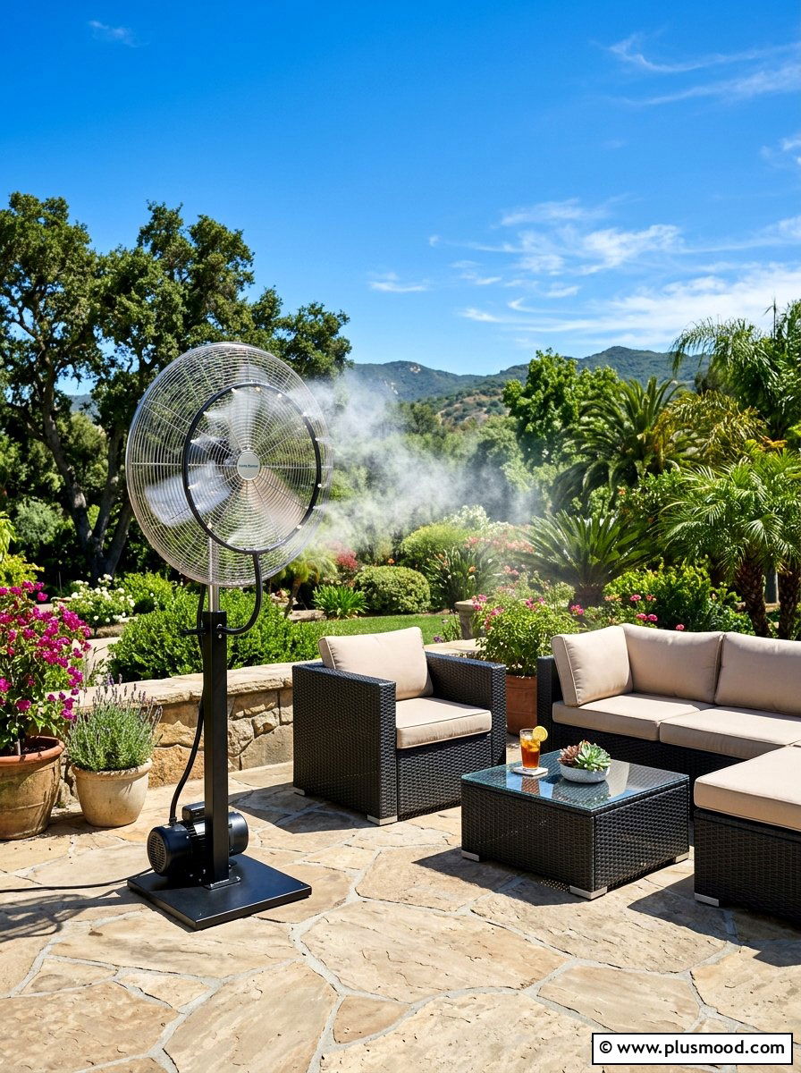 High Pressure Misting Fan - 25 summer misting patio ideas