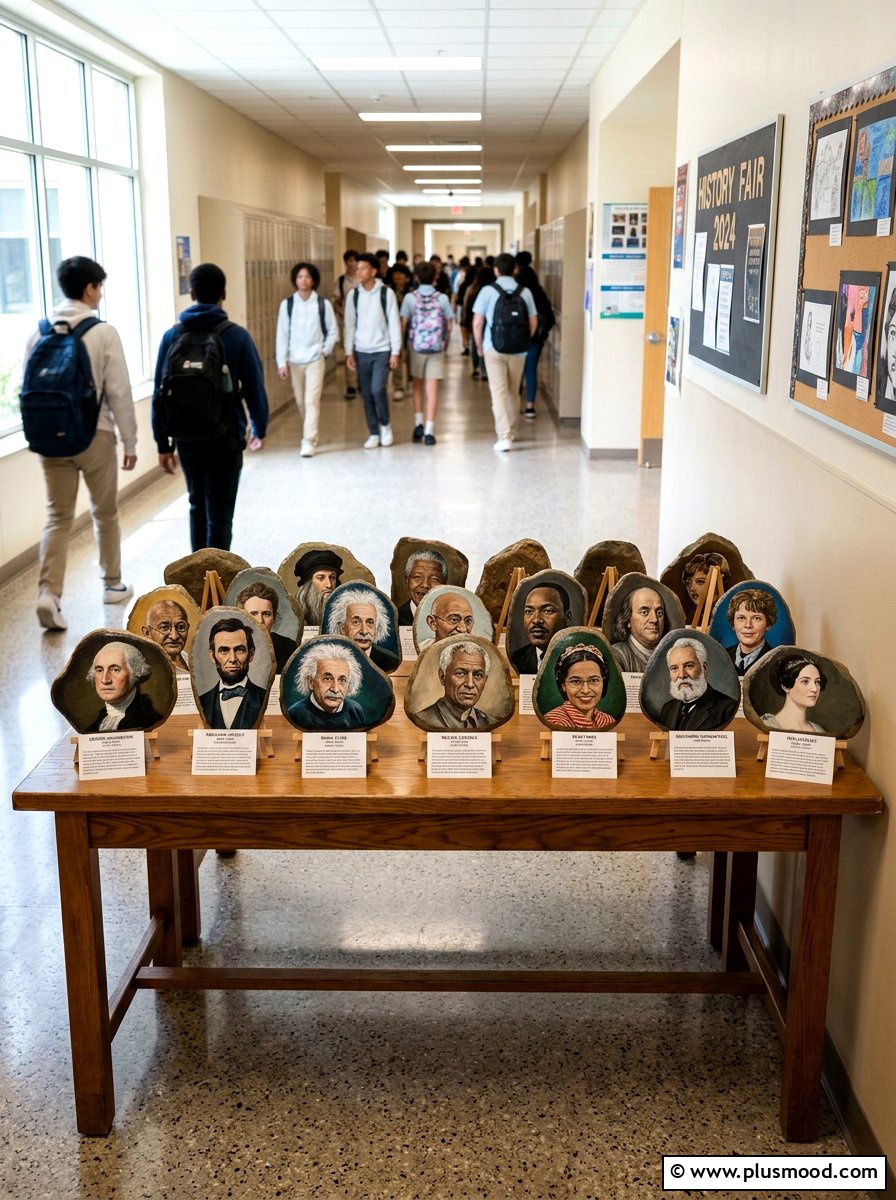 Historical figure portraits - 25 painted rock ideas for school projects