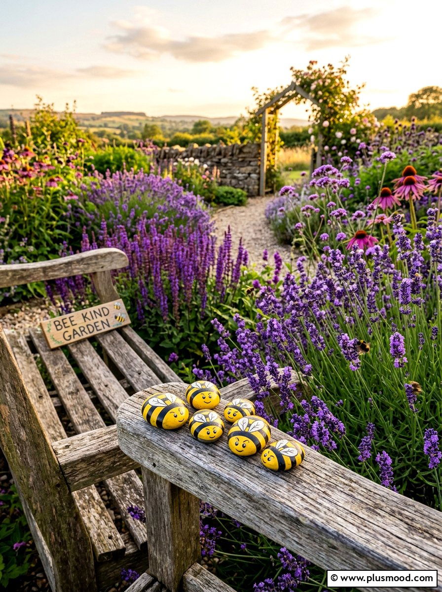 Honey bee rock art - 25 painted rock ideas for spring garden