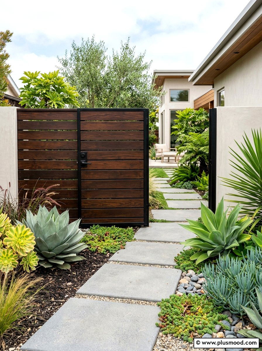 Horizontal Slat Gate - 25 small backyard ideas with gate entry