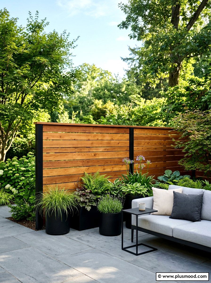 Horizontal Wood Fence - 25 small backyard ideas with privacy fence