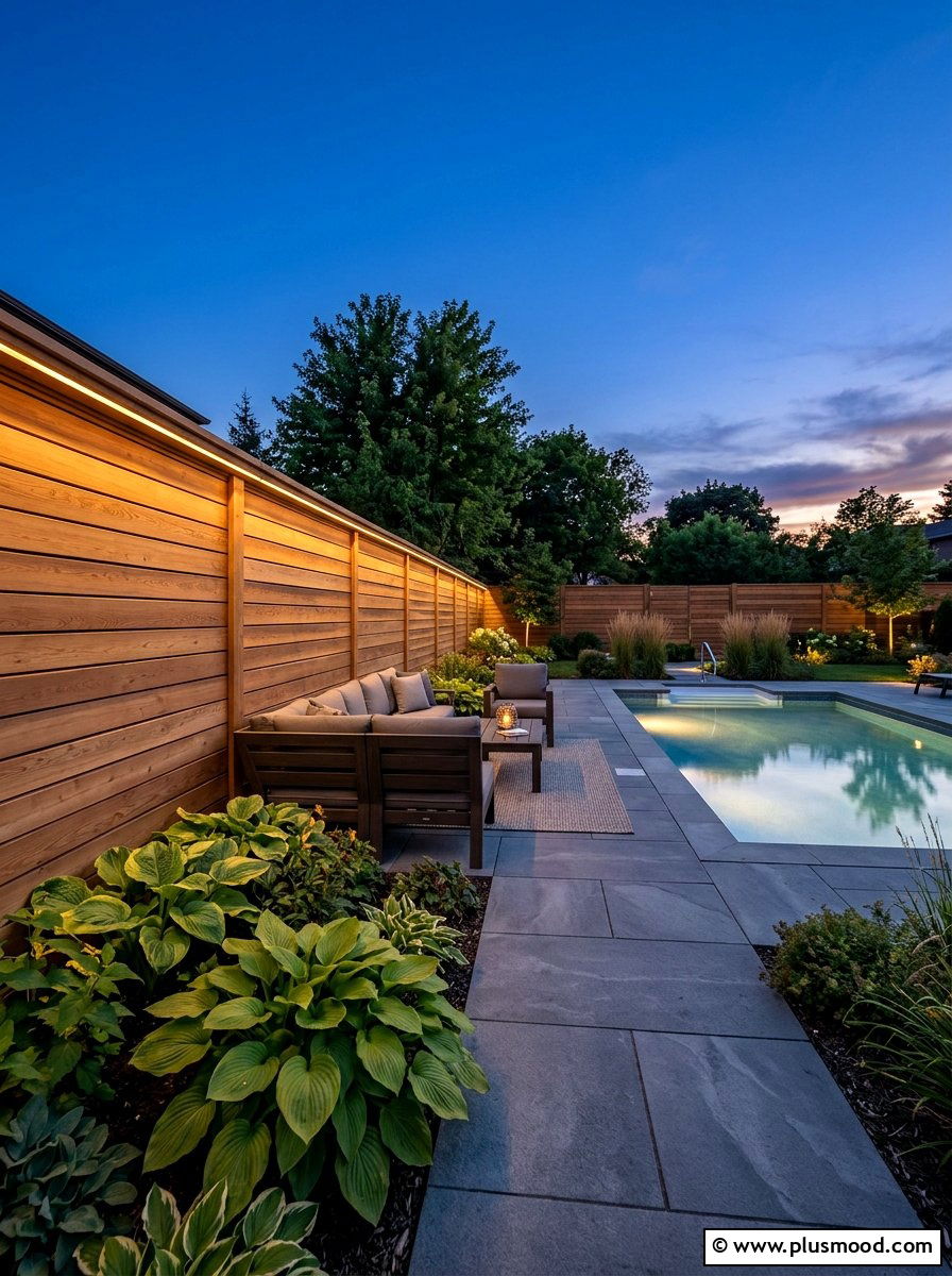 Horizontal Wood Fence - 25 pool landscaping ideas with fence