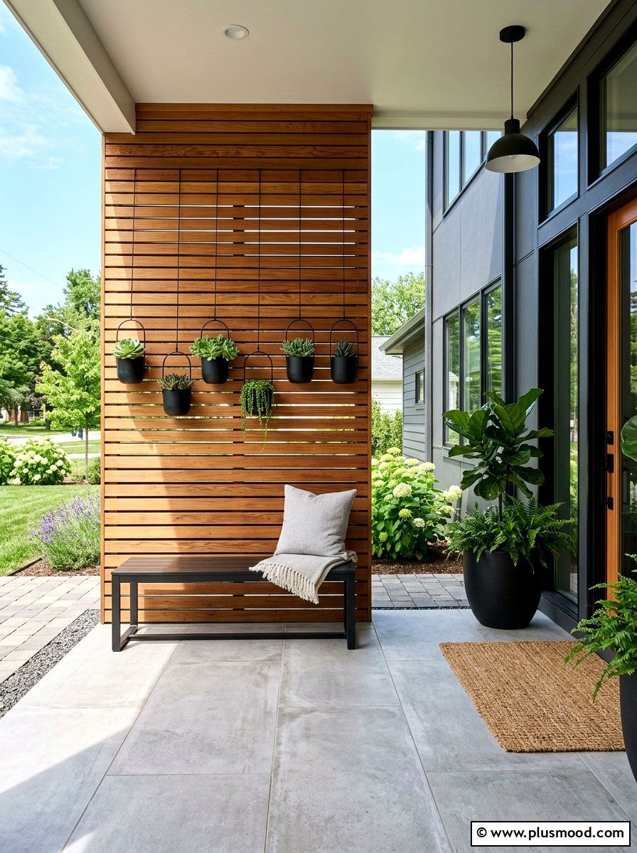 Horizontal Wood Slat Wall - 25 summer modern front porch ideas