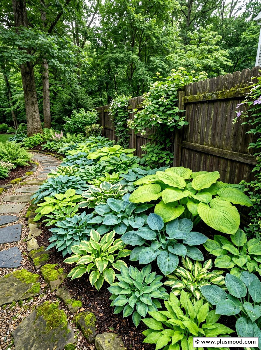 Hosta Shade Bed - 25 summer fence line landscaping ideas