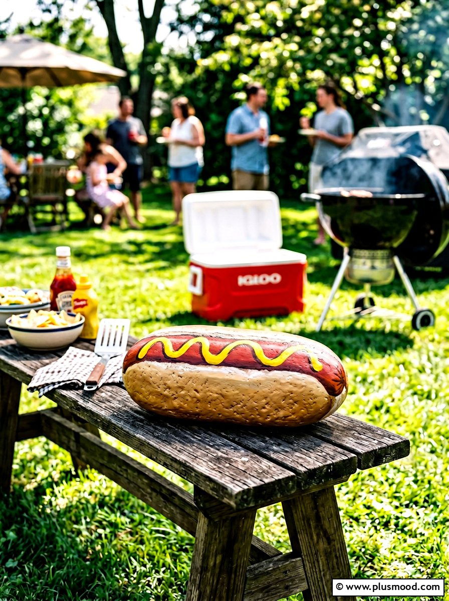 Hot Dog Painted Stone - 25 painted rock ideas with food art